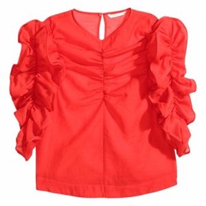 COPY - H&M Poppy Red Organza Georgette Ruffle Blouse Top